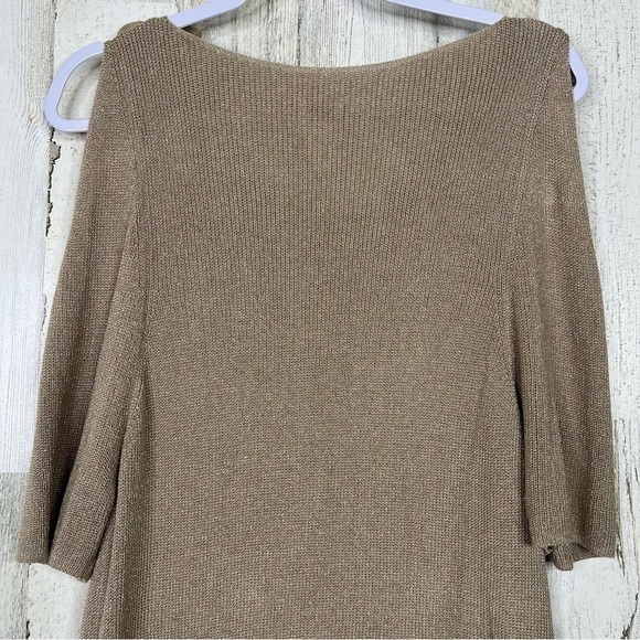Chico’s Catalina Cold Shoulder Blouse Top Womens Size Medium Gold Knit Glam Chic - Picture 6 of 12